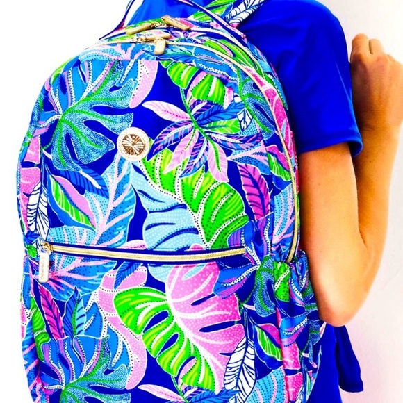NWT Lilly Pulitzer Sport Large Polyester Backpack Blue Grotto Beleaf In Yourself - Picture 2 of 6